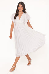 Nova Flutter Sleeve Midi Dress - White