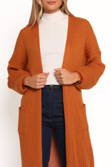 Makenna Long Open Front Cardigan - Rust