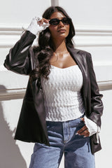 Jamie Faux Leather Blazer - Black