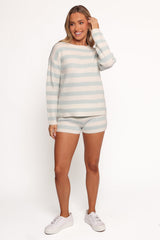 Ciaran Knitted Short Set - Cream Blue