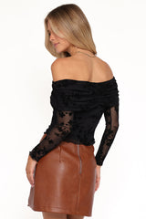 Aerin Off Shoulder Mesh Top - Black