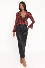 Aveline Chiffon Ruffle Front Top - Brown Floral