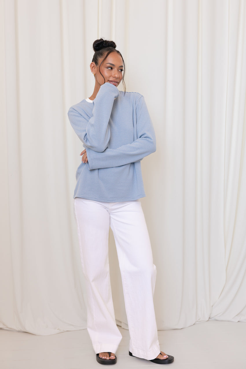 Ruva Long Sleeve Tee - Blue White Stripe