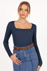 Shani Ribbed Knit Top - Dusty Blue